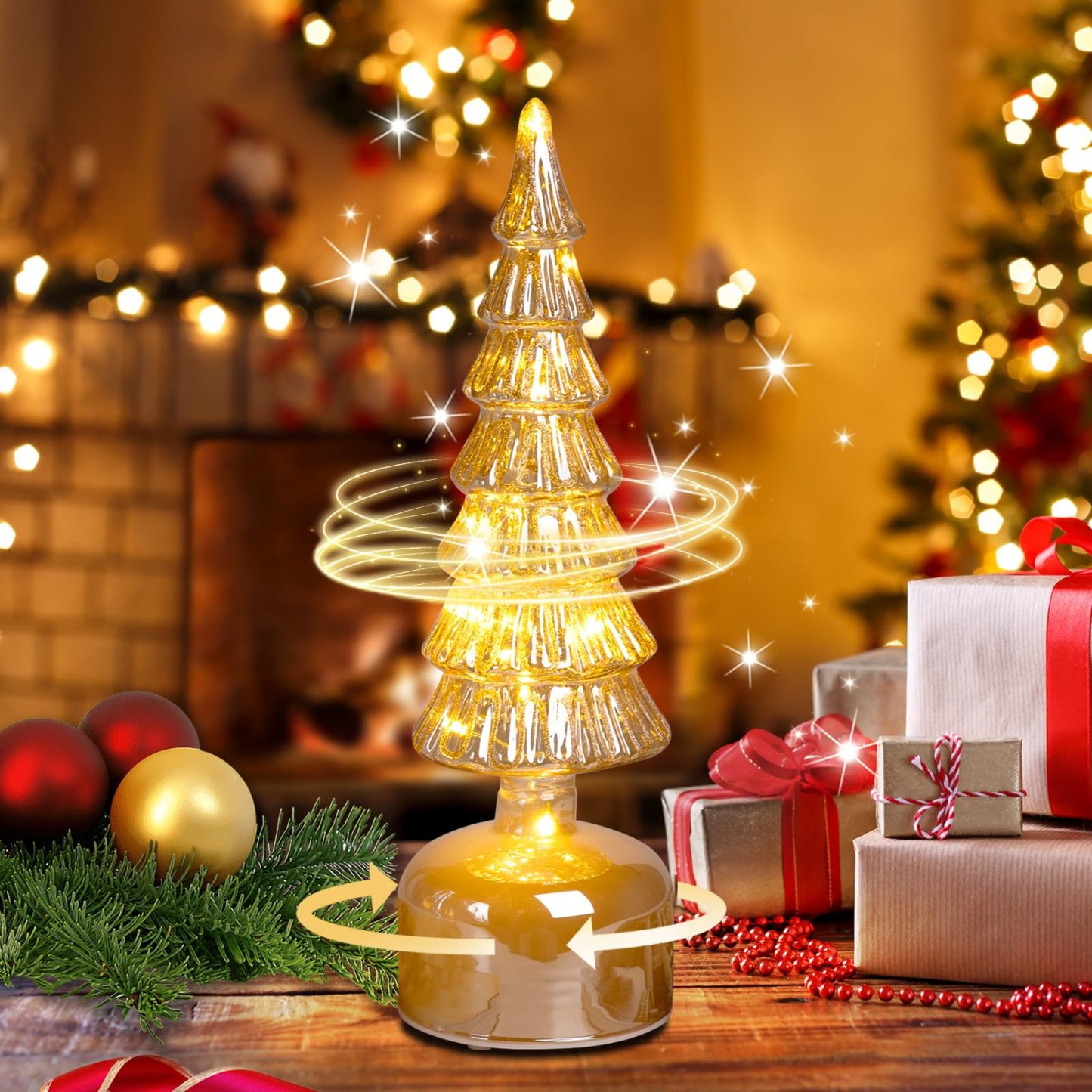 Rotating Mercury Glass Christmas Tree Decoration