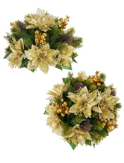 2 Pcs Poinsettias Artificial Christmas Flower Balls Decoration