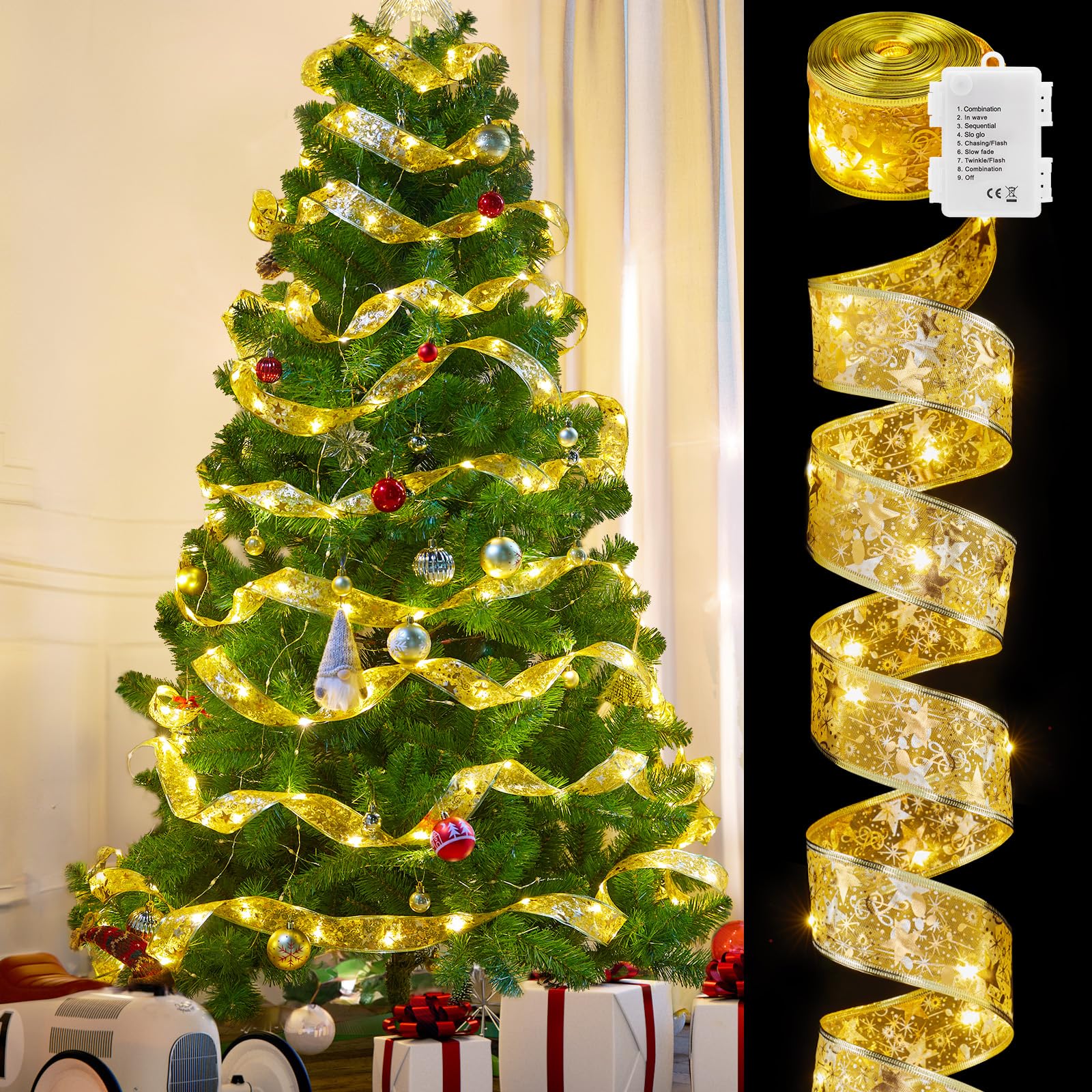 33ft 100 LED Christmas Tree Ribbon String Light