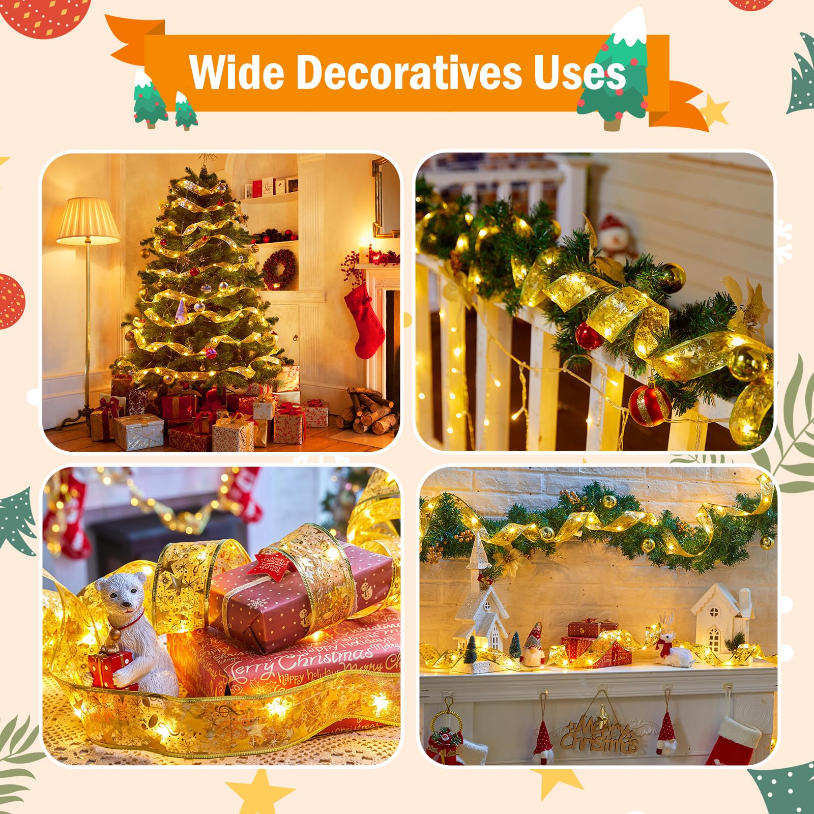 33ft 100 LED Christmas Tree Ribbon String Light