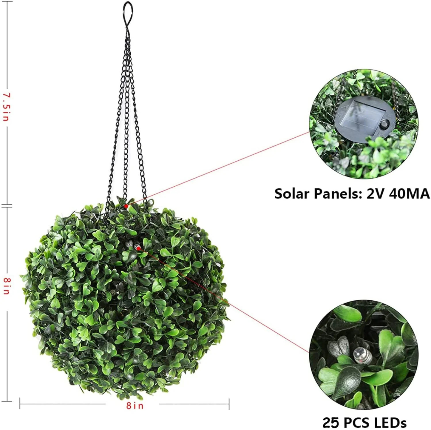 8-Inch Solar Lighted Artificial Boxwood Topiary Ball