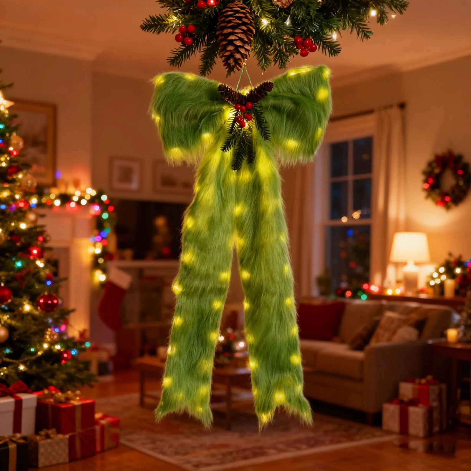 47" Lighted Plush Christmas Tree Bow Topper