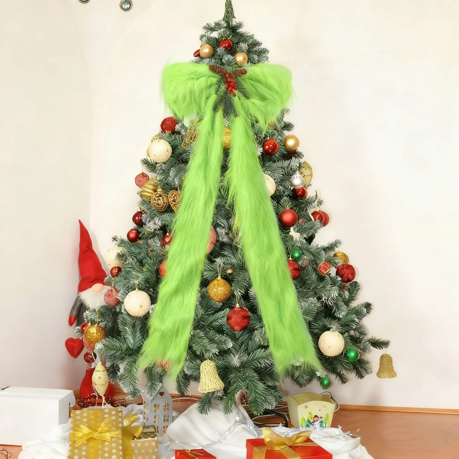 47" Lighted Plush Christmas Tree Bow Topper