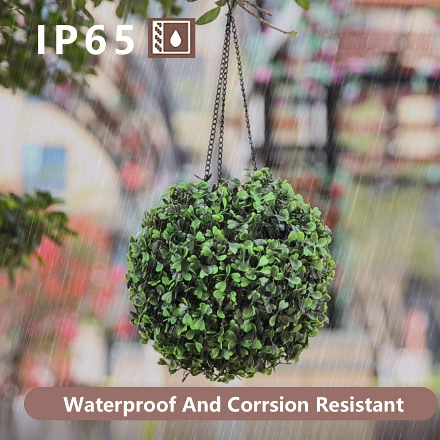 8-Inch Solar Lighted Artificial Boxwood Topiary Ball