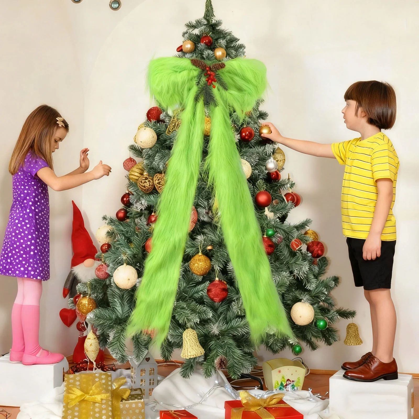 47" Lighted Plush Christmas Tree Bow Topper