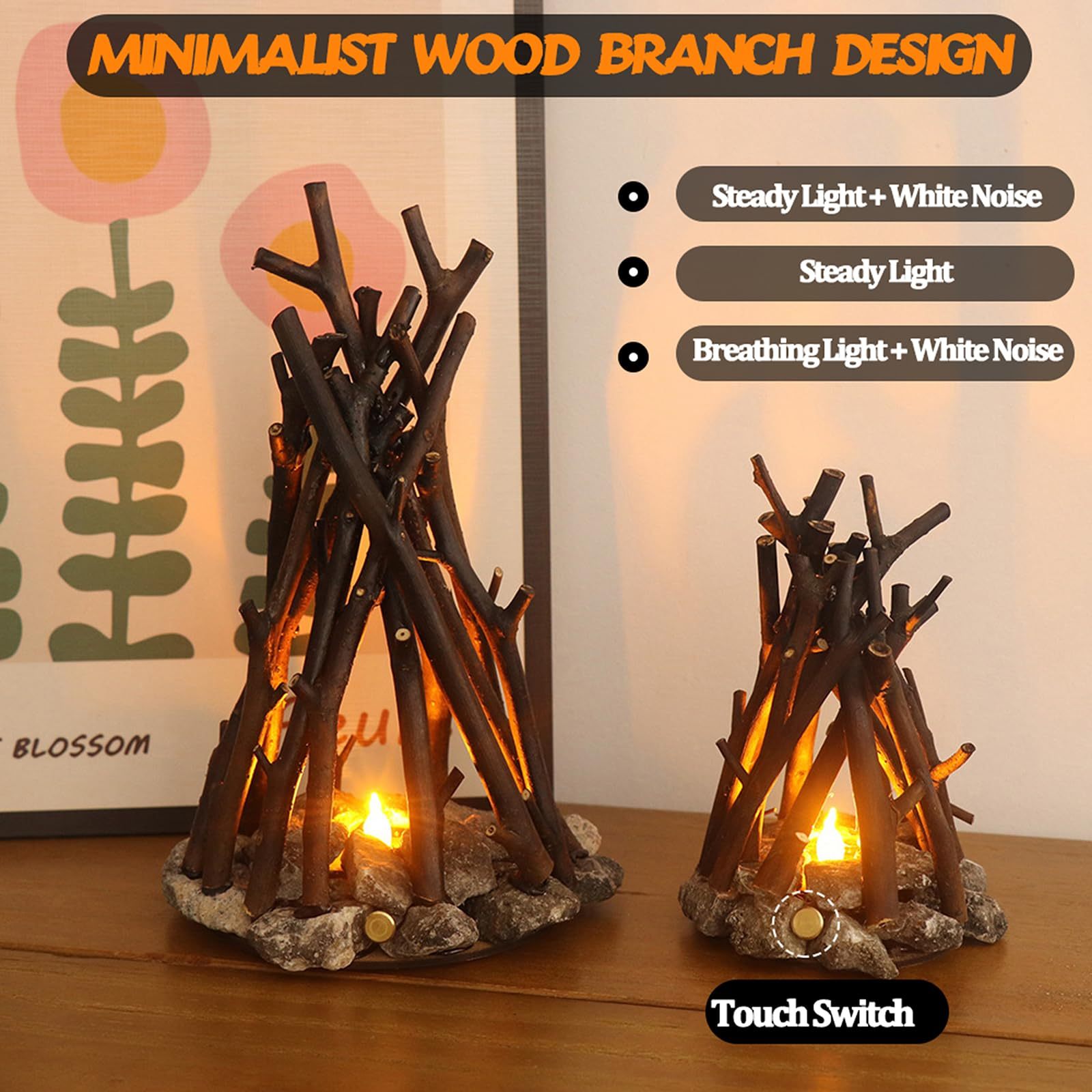 Dimmable Wooden Campfire LED Night Light