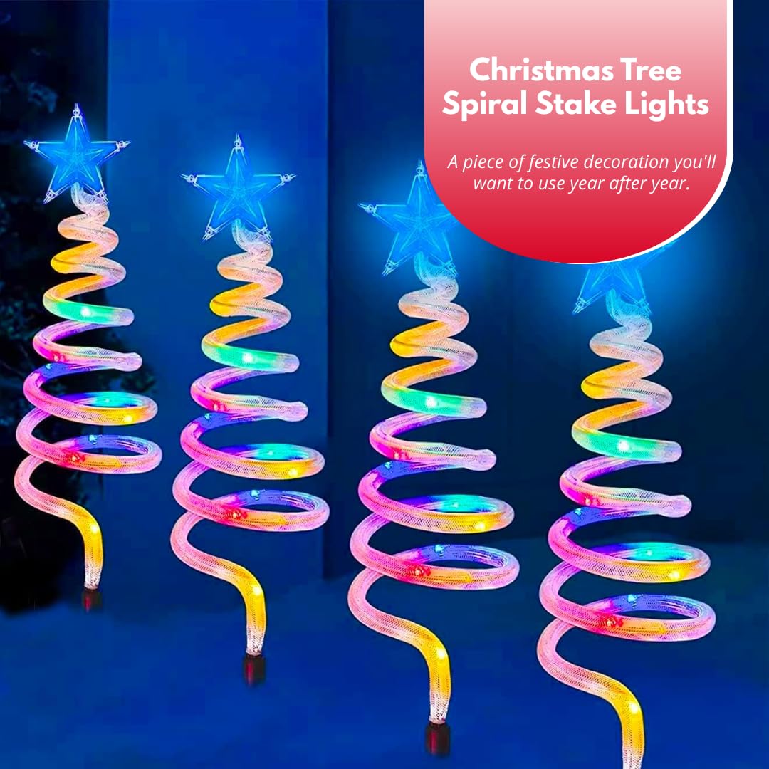 4-in-1 Christmas Tree Spiral Stake Light, 8 Modes