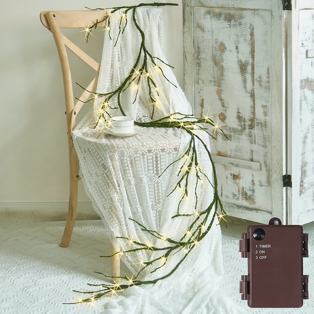 6FT  Pre-Lit Mossy Vine Branch Garland Lights