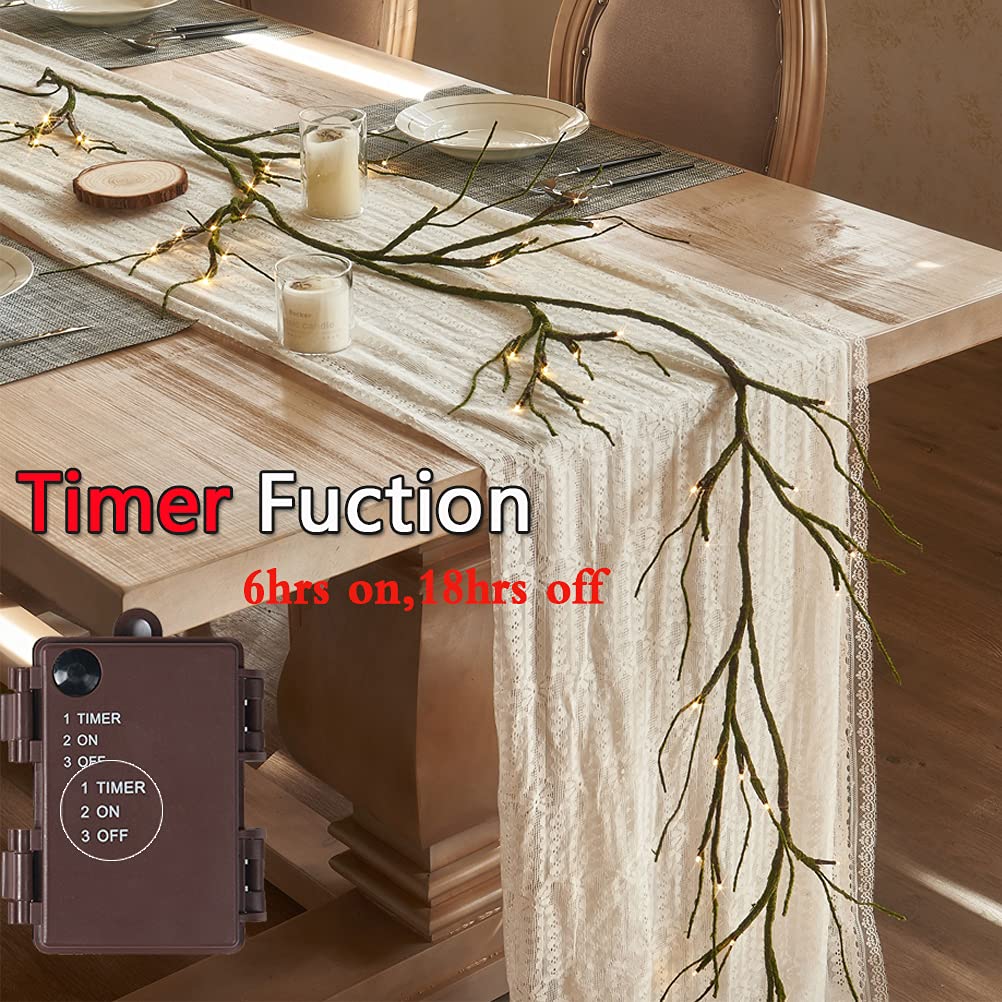 6FT  Pre-Lit Mossy Vine Branch Garland Lights