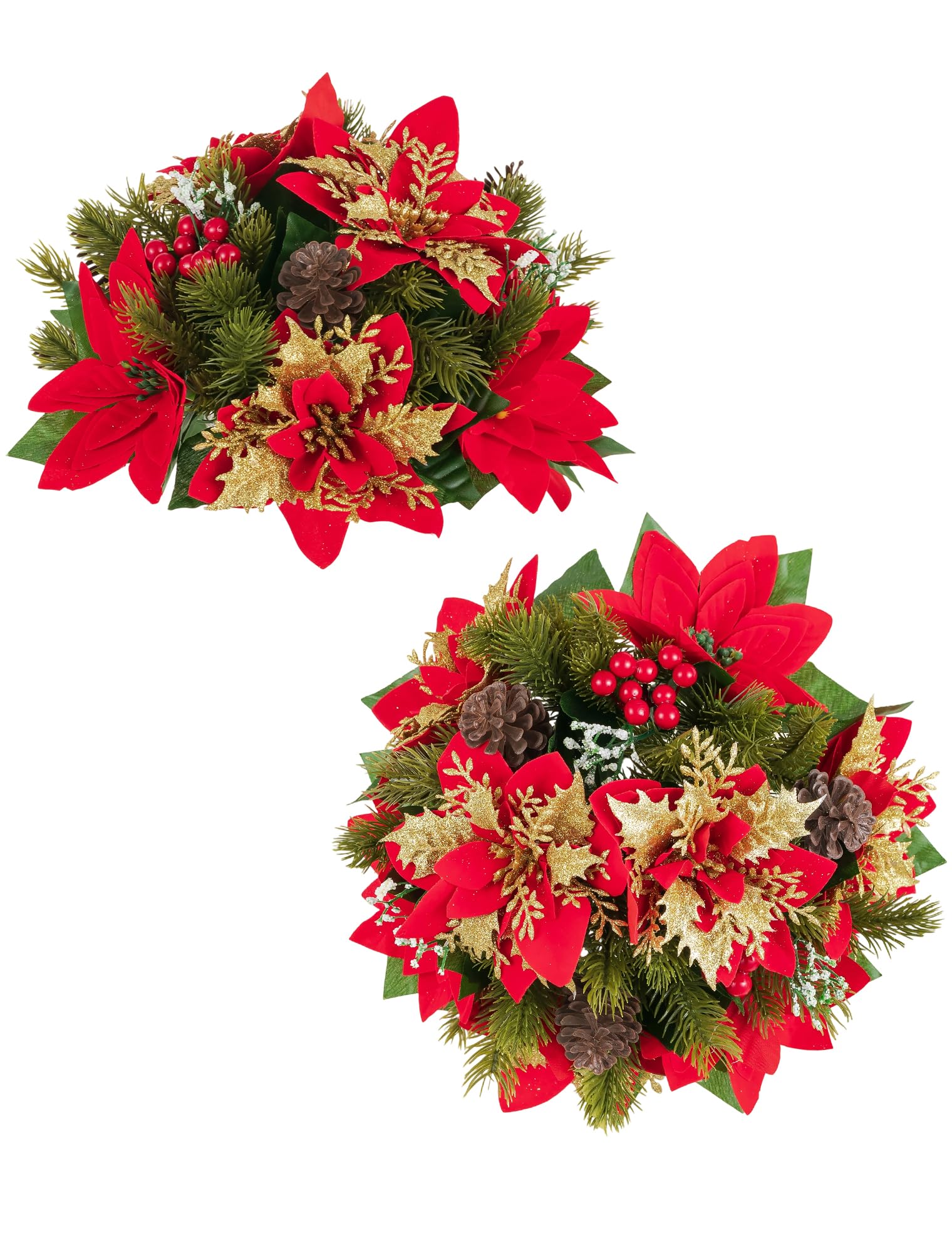2 Pcs Poinsettias Artificial Christmas Flower Balls Decoration