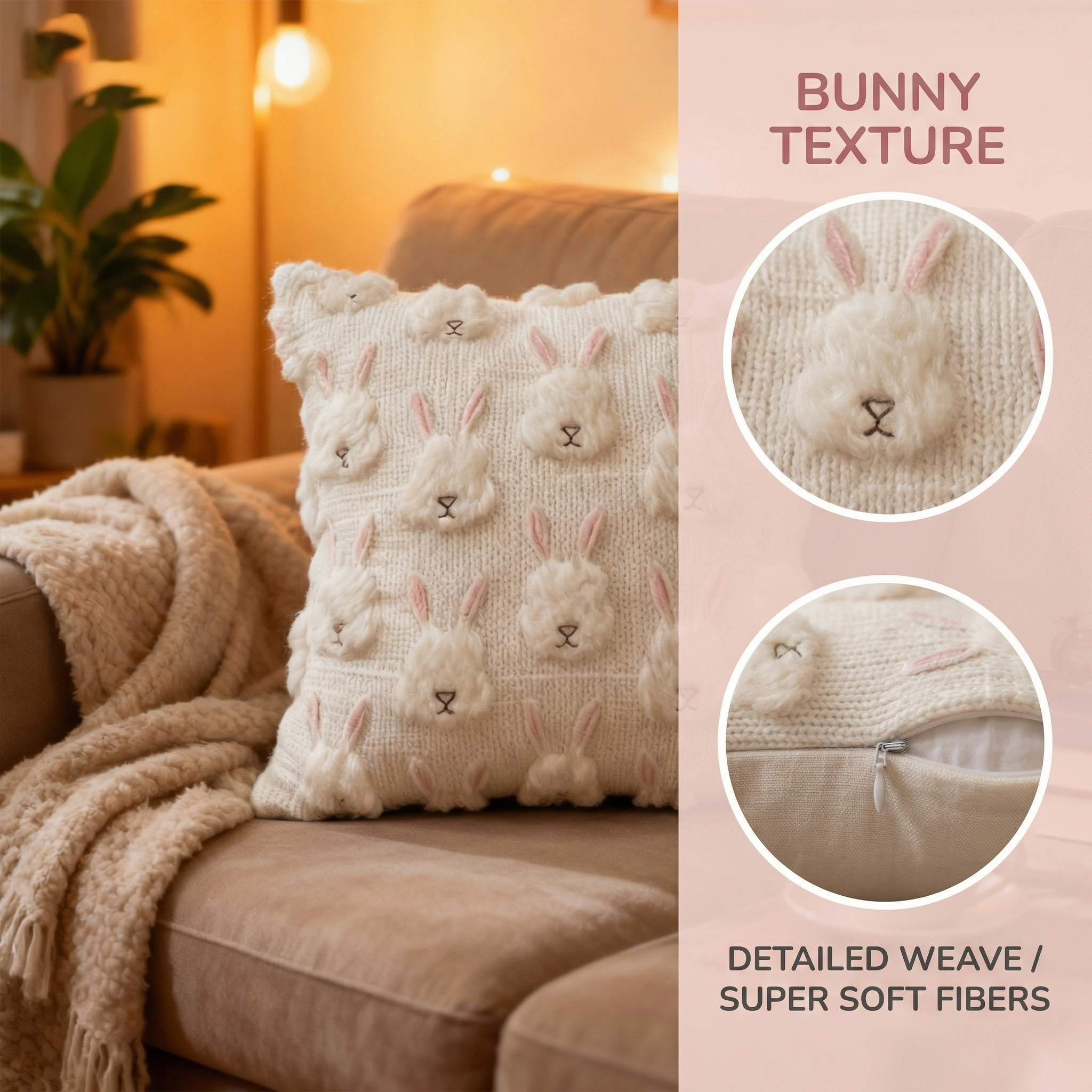 3D Easter Bunny Tufted Cushion Cover