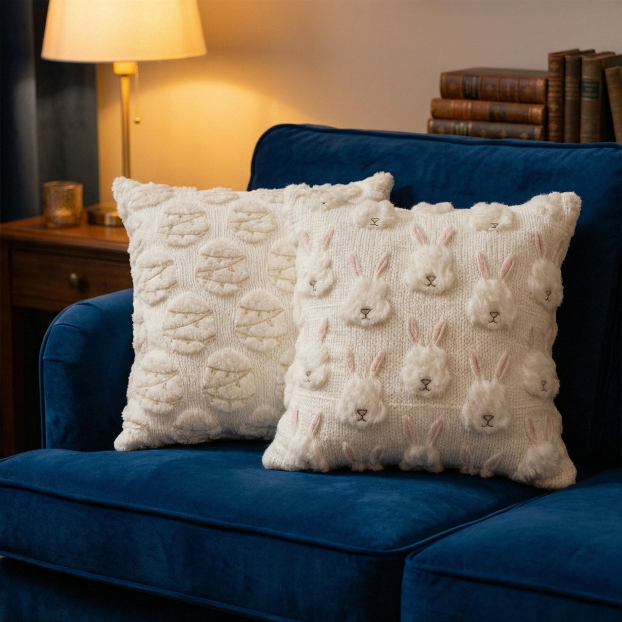 3D Easter Bunny Tufted Cushion Cover