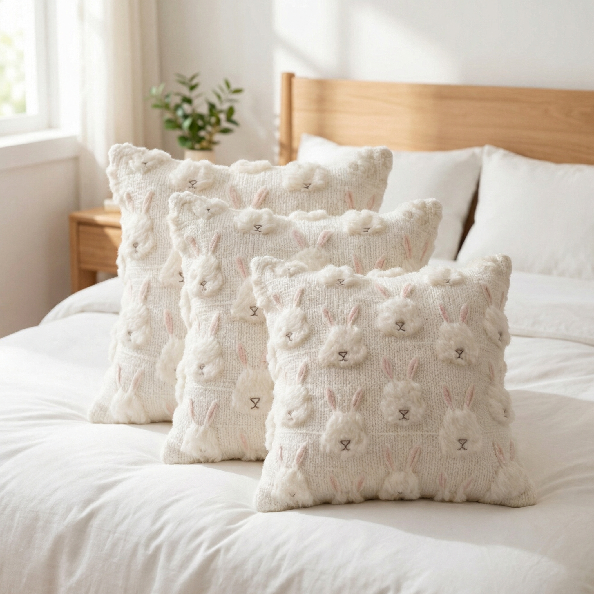 3D Easter Bunny Tufted Cushion Cover