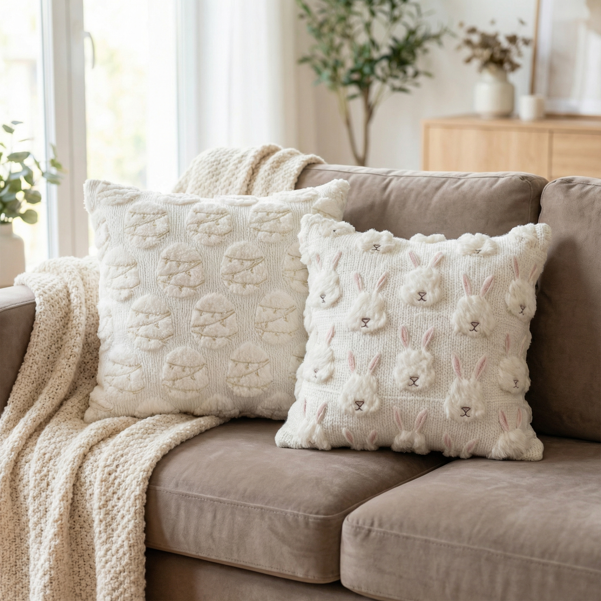 3D Easter Bunny Tufted Cushion Cover