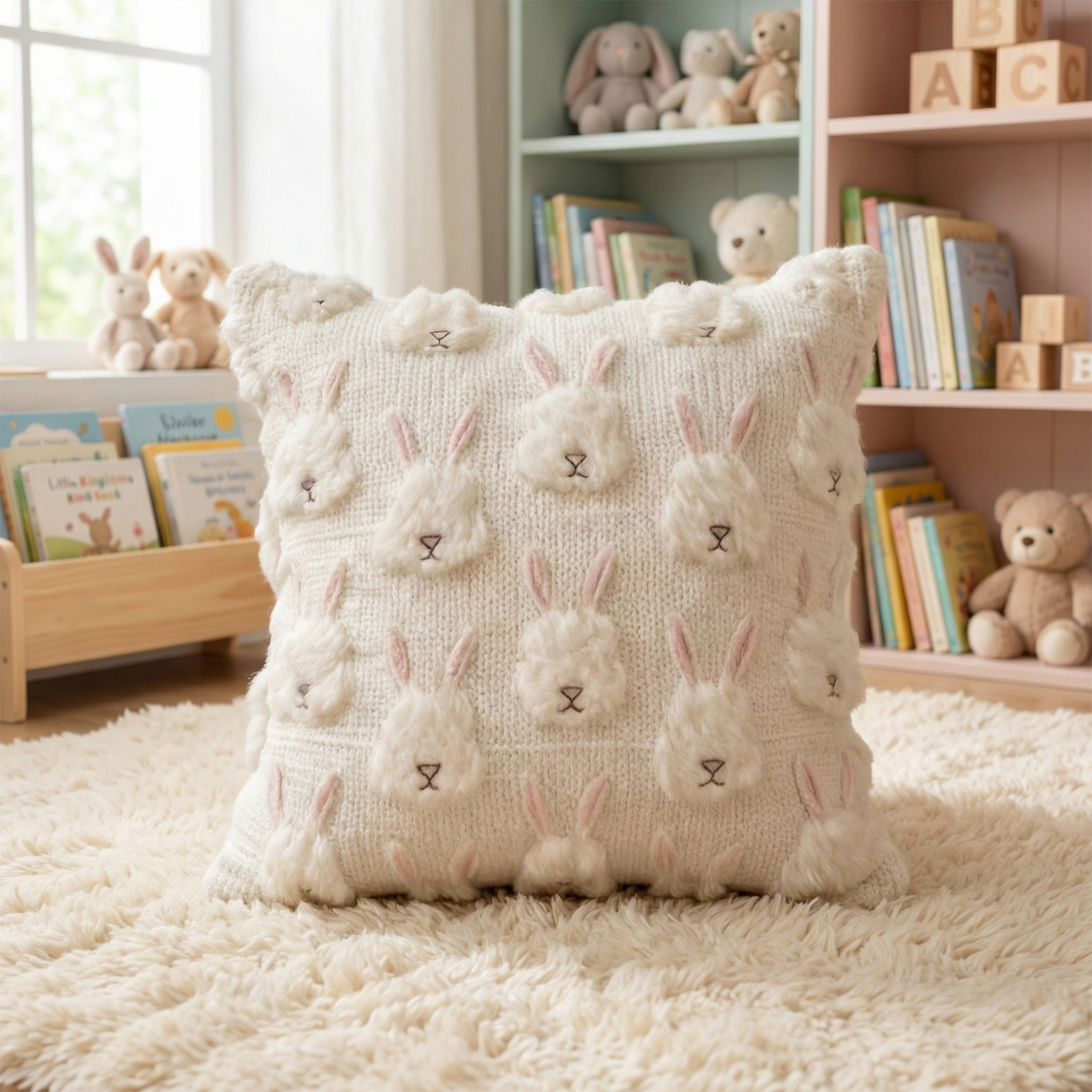 3D Easter Bunny Tufted Cushion Cover
