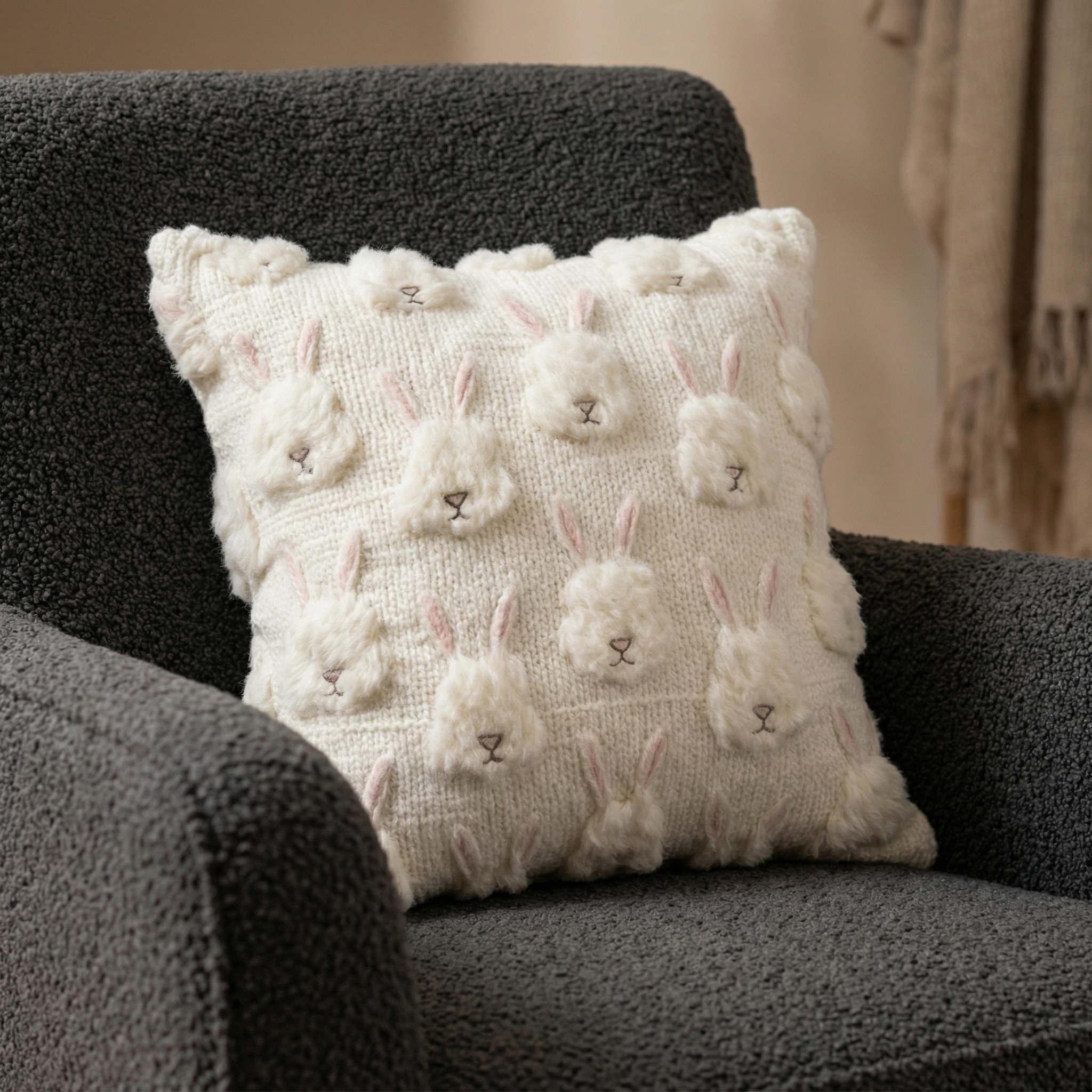 3D Easter Bunny Tufted Cushion Cover
