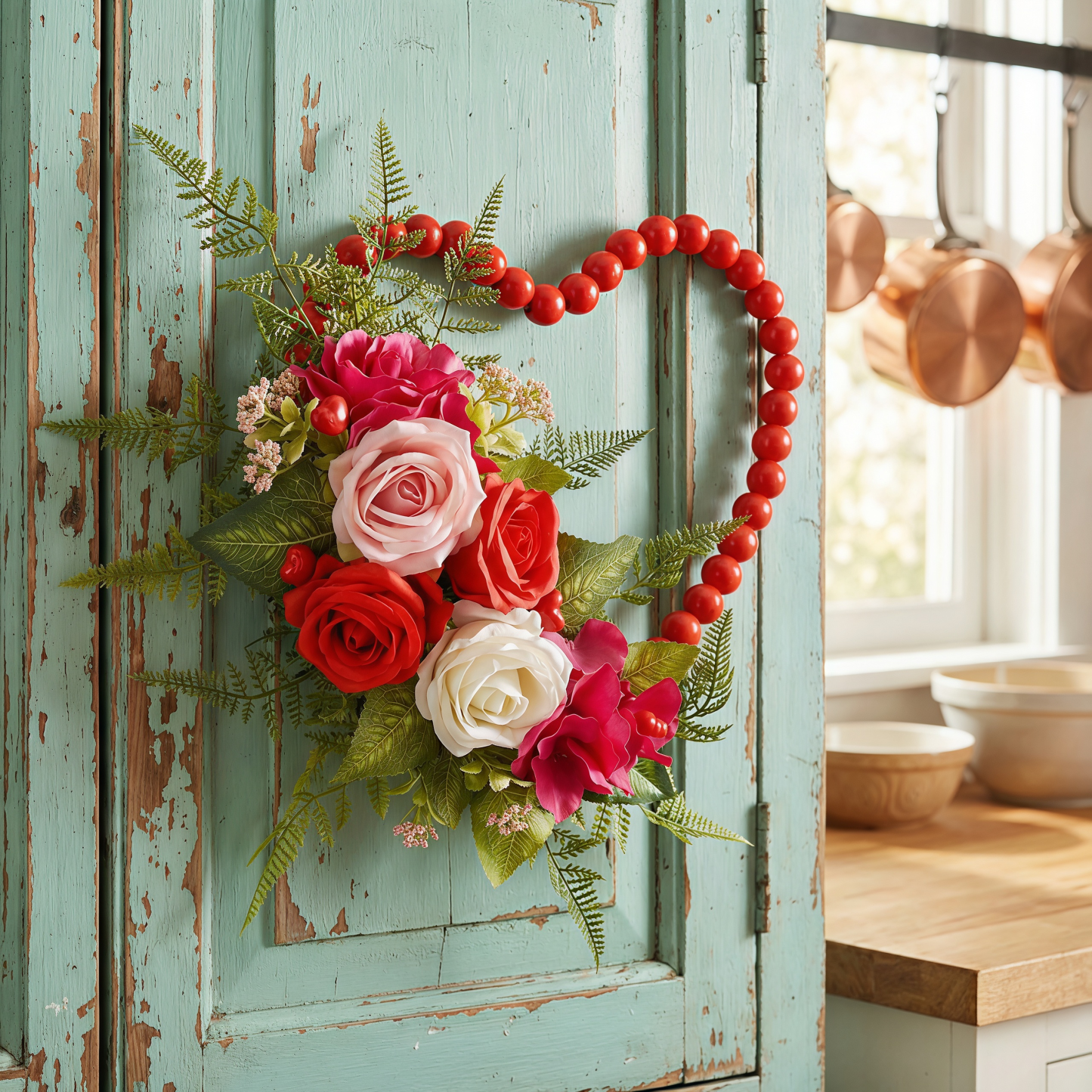 Luxurious Wooden Bead Heart Wreath Hanging Wall Decor