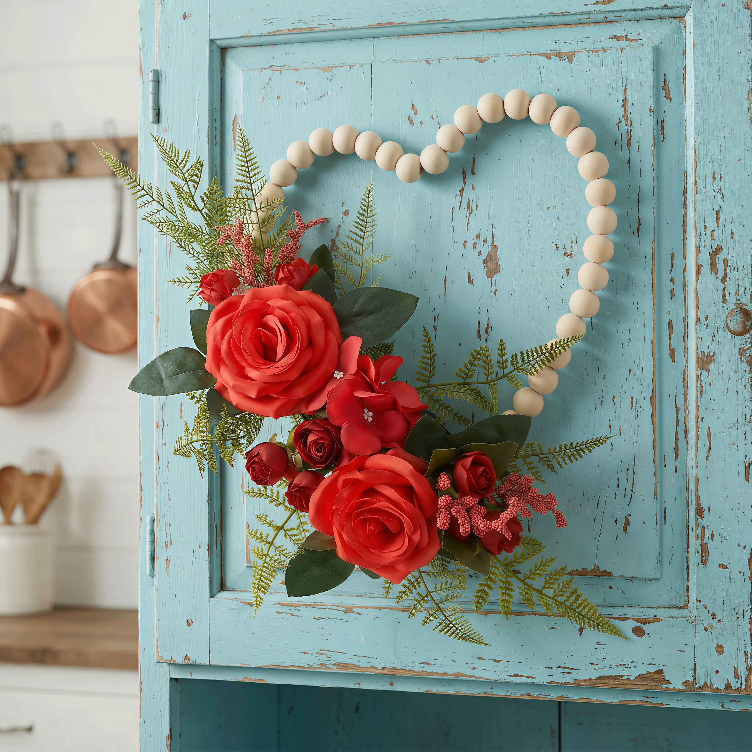 Luxurious Wooden Bead Heart Wreath Hanging Wall Decor