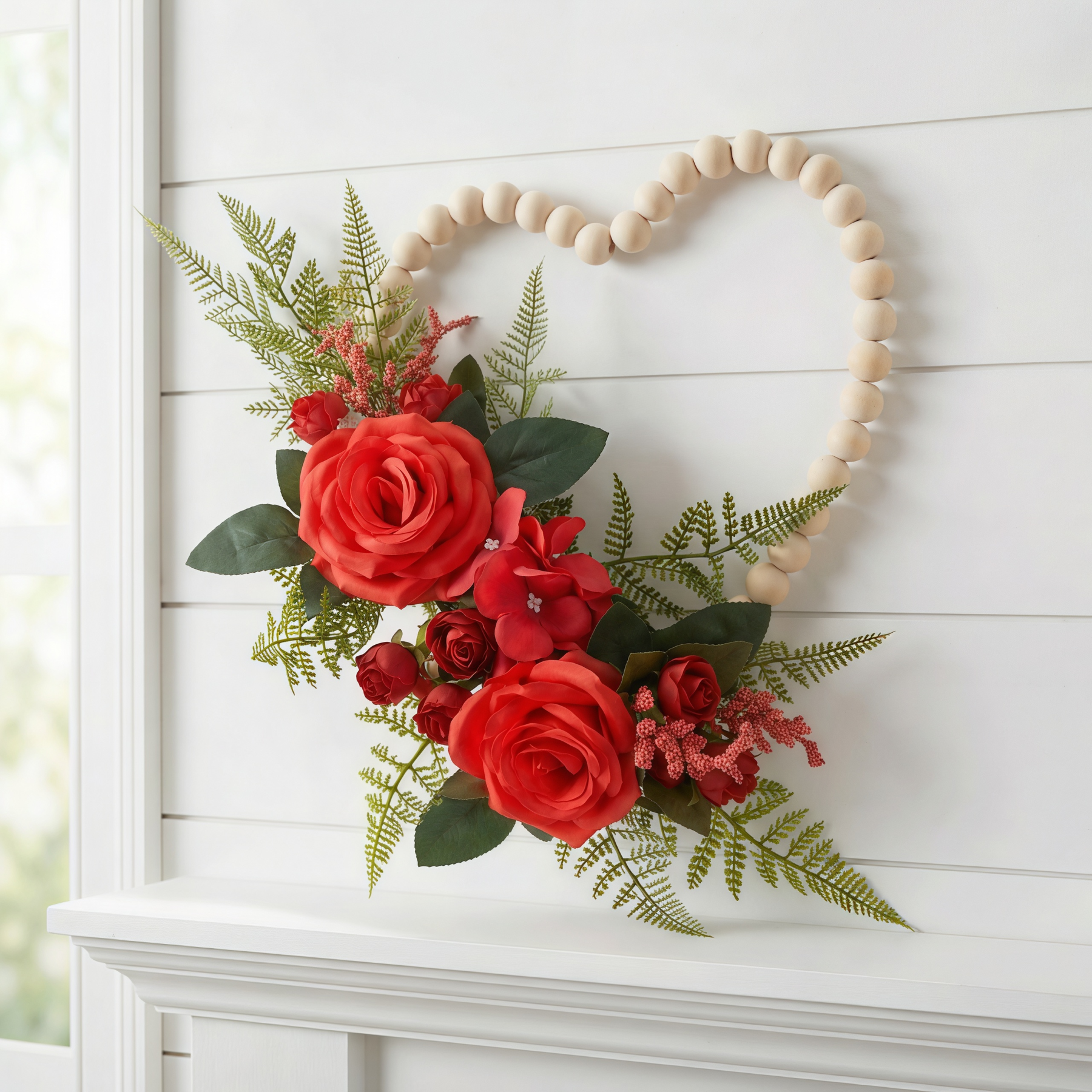 Luxurious Wooden Bead Heart Wreath Hanging Wall Decor