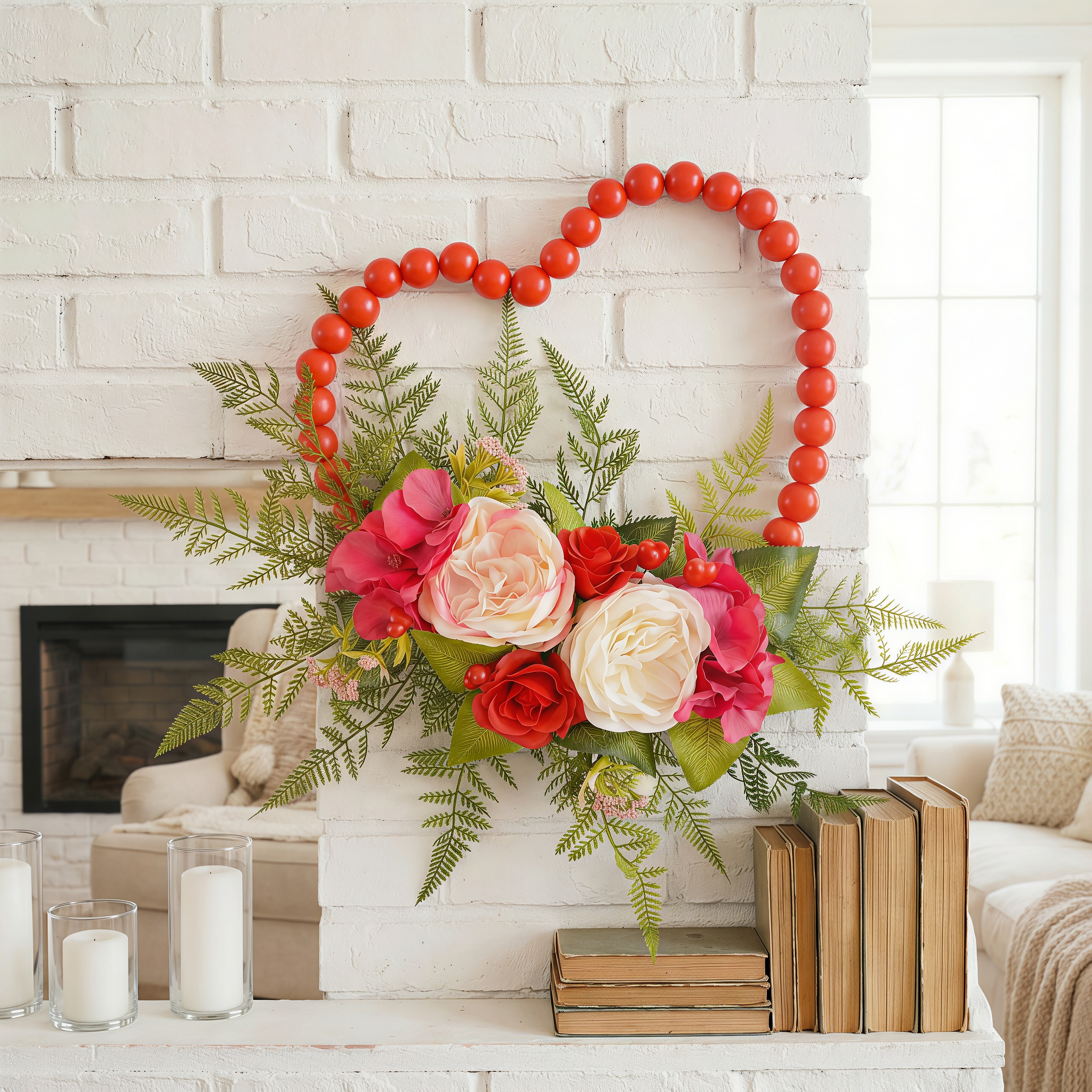 Luxurious Wooden Bead Heart Wreath Hanging Wall Decor