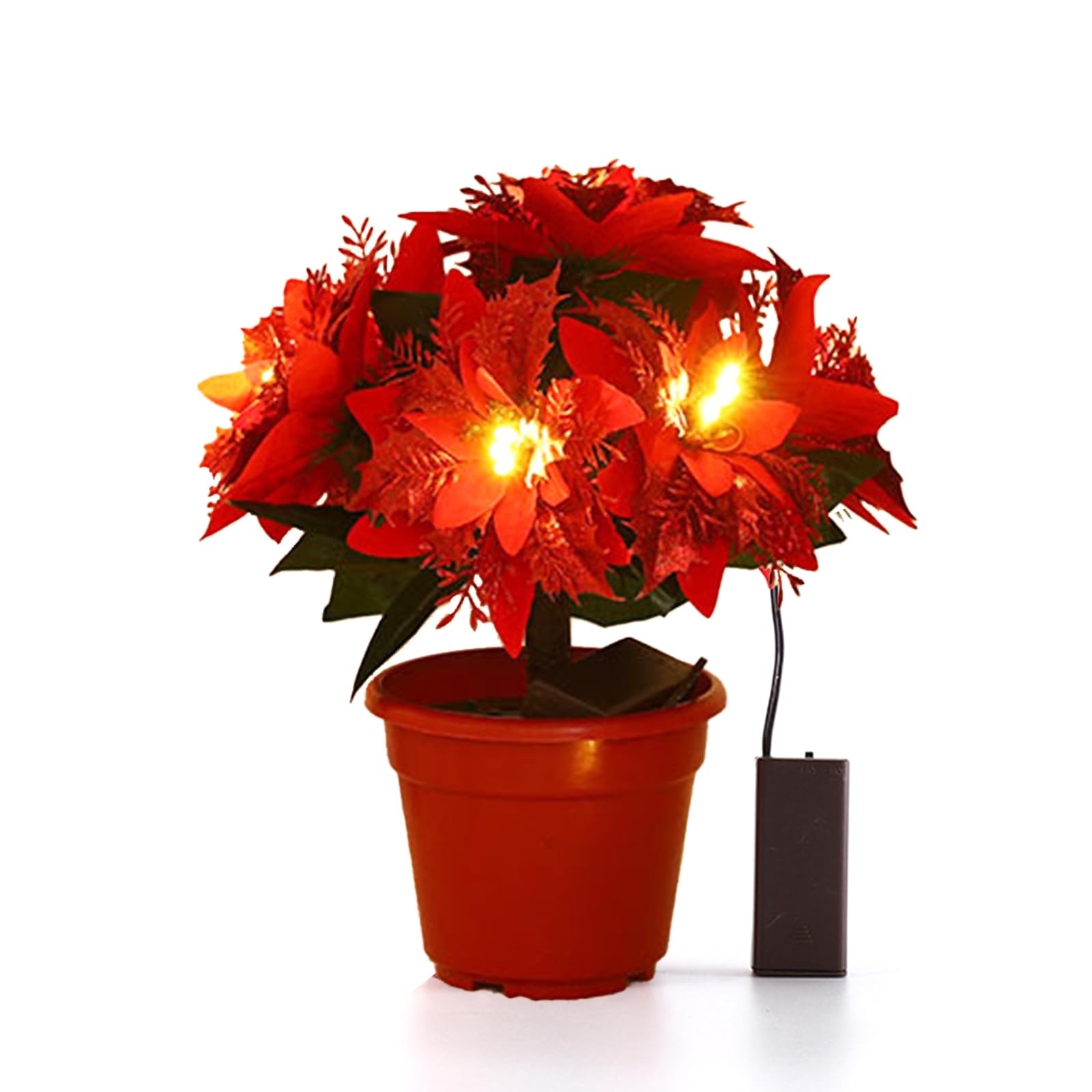 13.77-inch Lighted Velvet Artificial Poinsettia Christmas Potted Plant