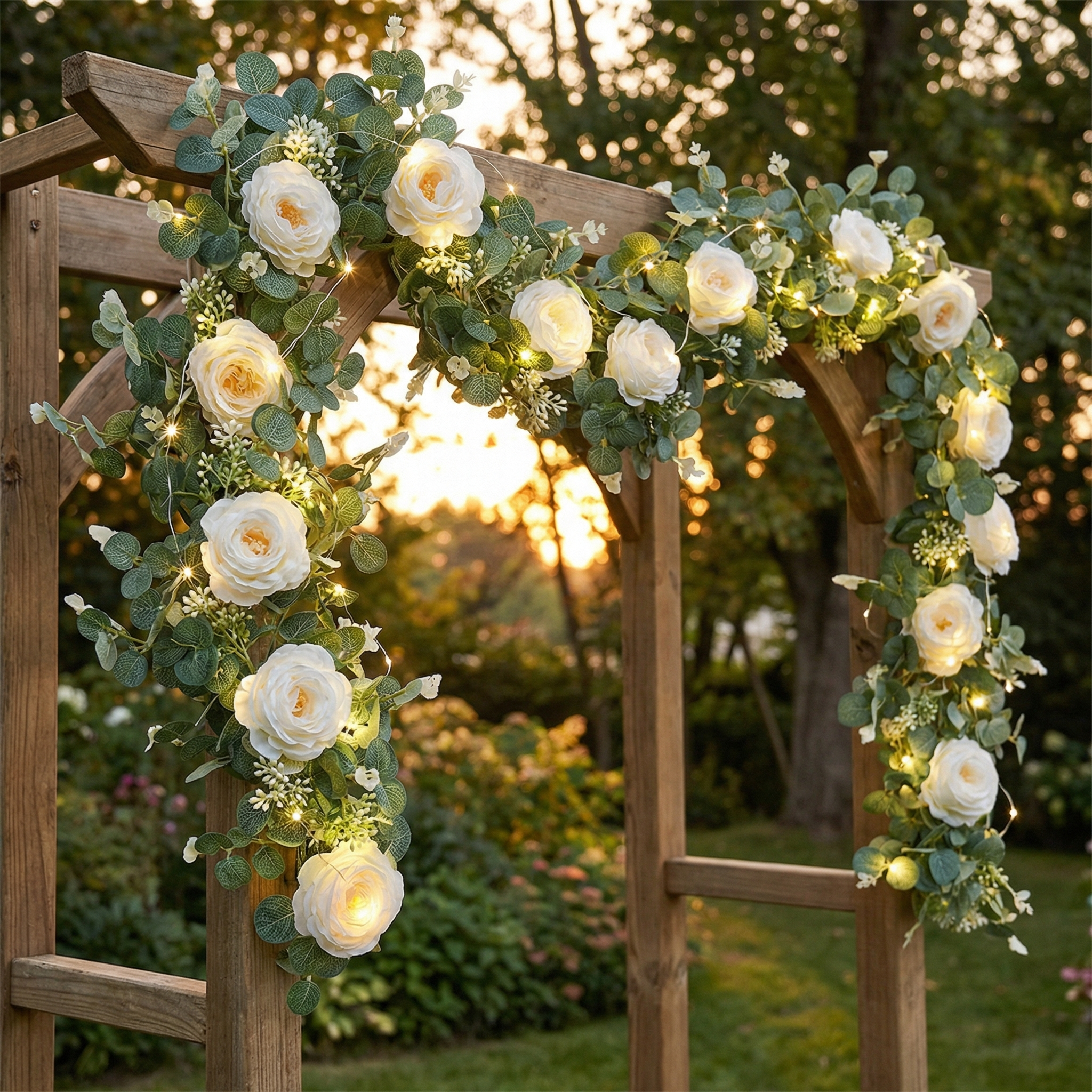 1 Pack 70.8in 30 LED Artificial Eucalyptus Garland with Roses