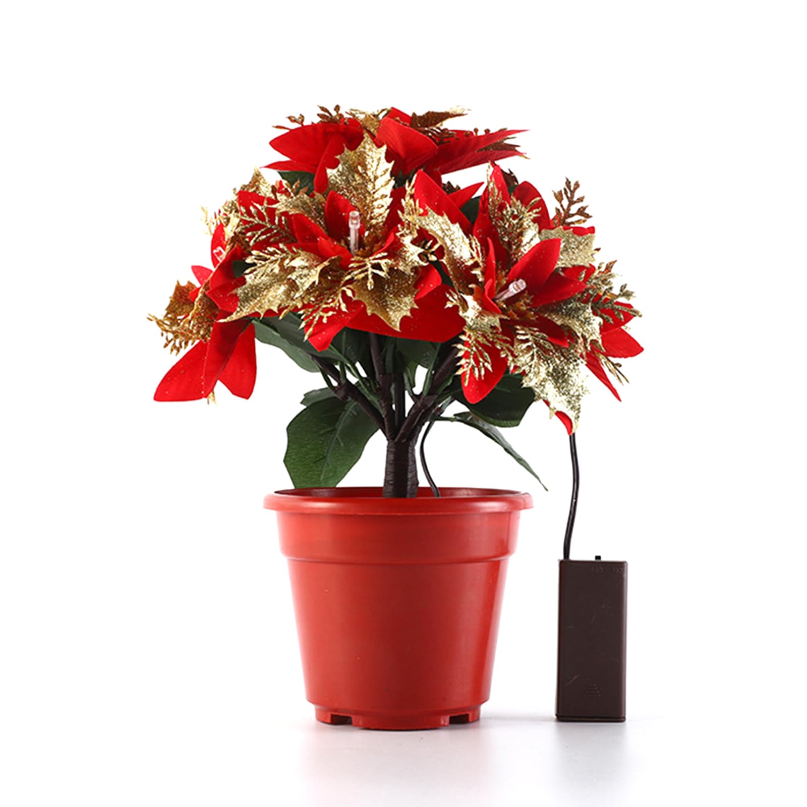 13.77-inch Lighted Velvet Artificial Poinsettia Christmas Potted Plant