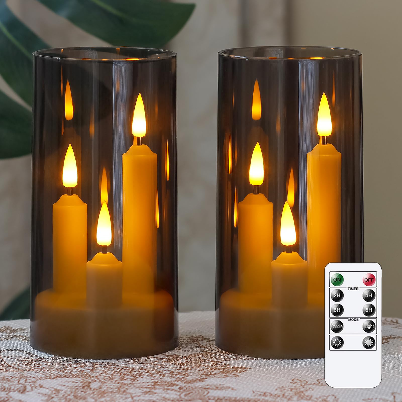 3 in 1 Flameless Taper Short Candles with 10 Key Remote Control