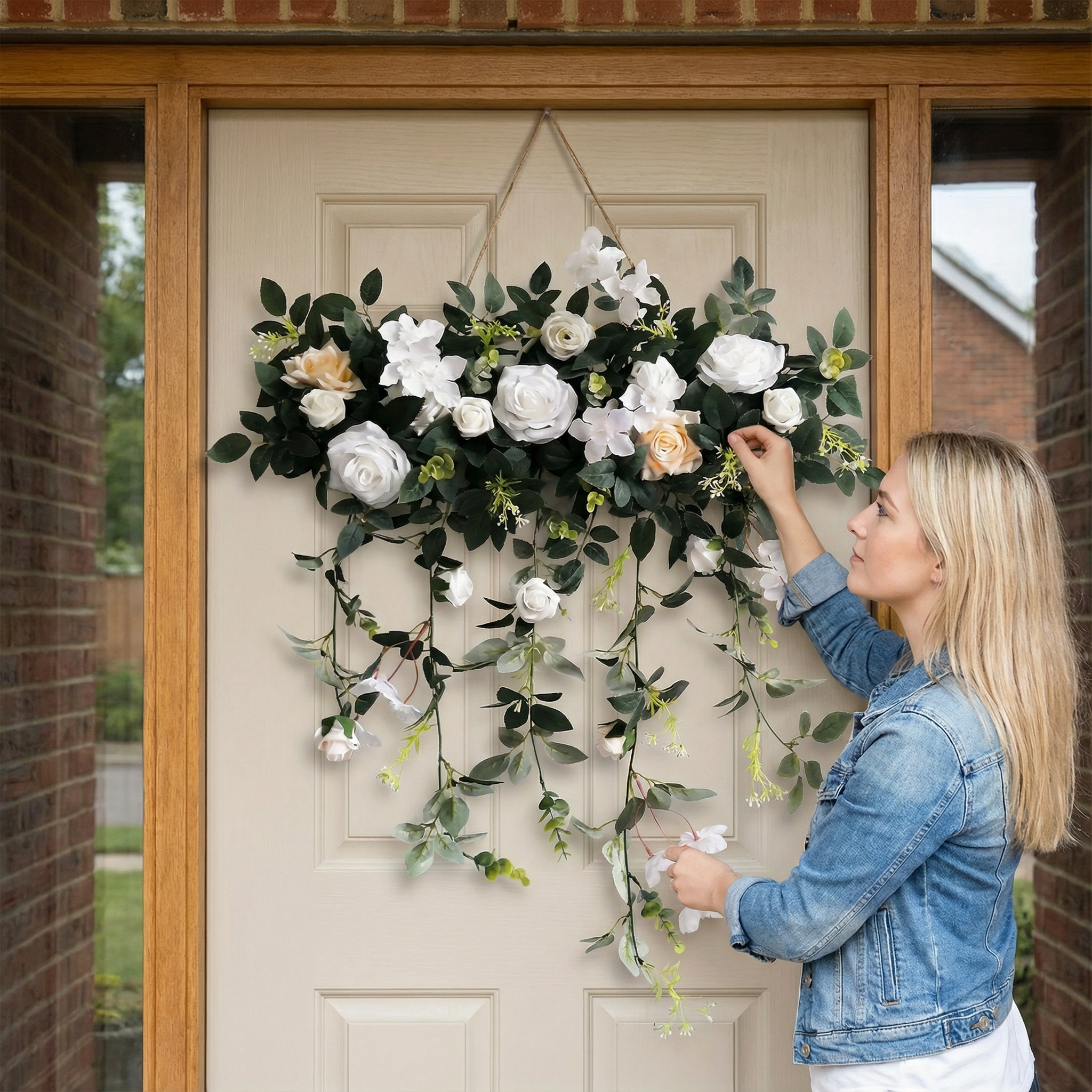 Elegant Artificial Rose Door Swag with Eucalyptus Greenery（最稳妥、最推荐）
