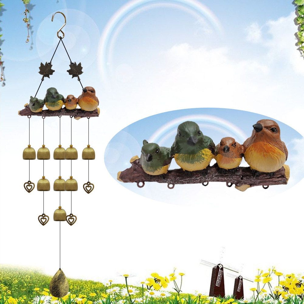 Bird Family Hanging Wind Chime with Bells