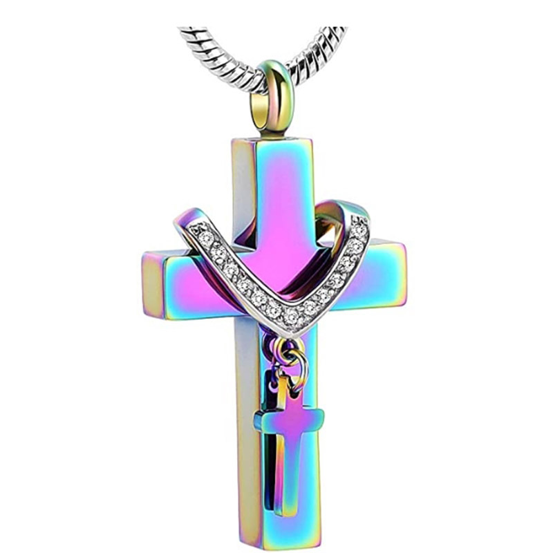 Crystal Cross Keepsake Urn Necklace