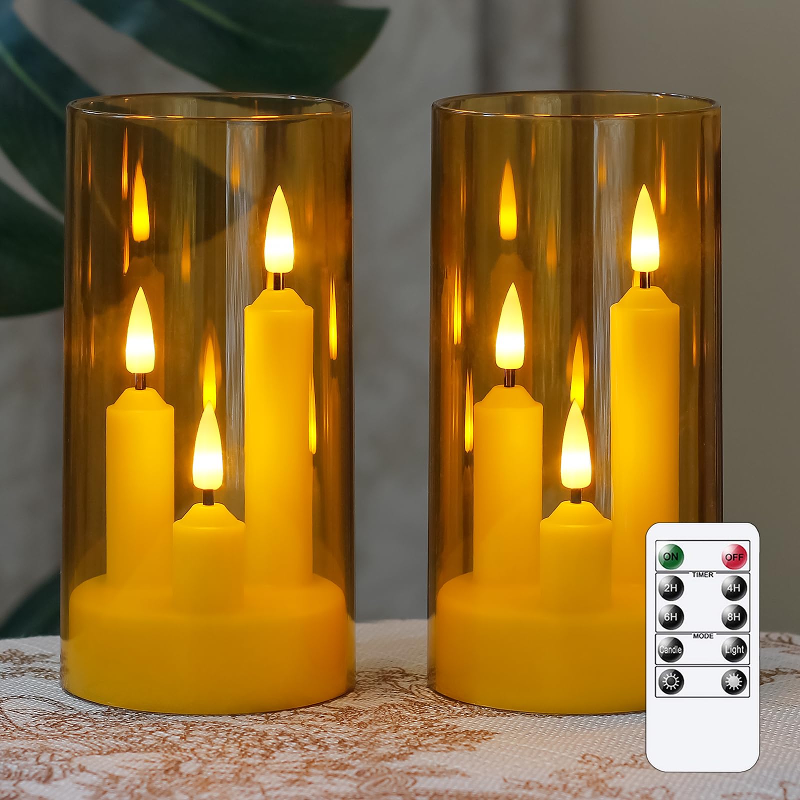 3 in 1 Flameless Taper Short Candles with 10 Key Remote Control