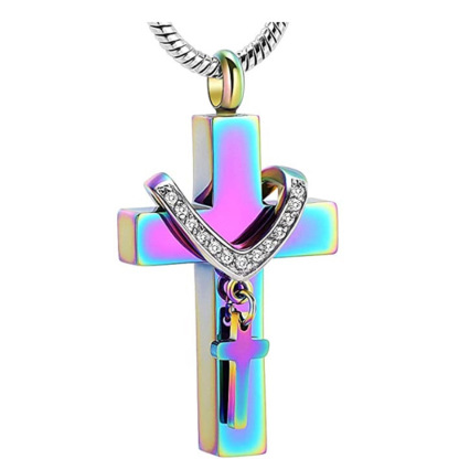 Crystal Cross Keepsake Urn Necklace