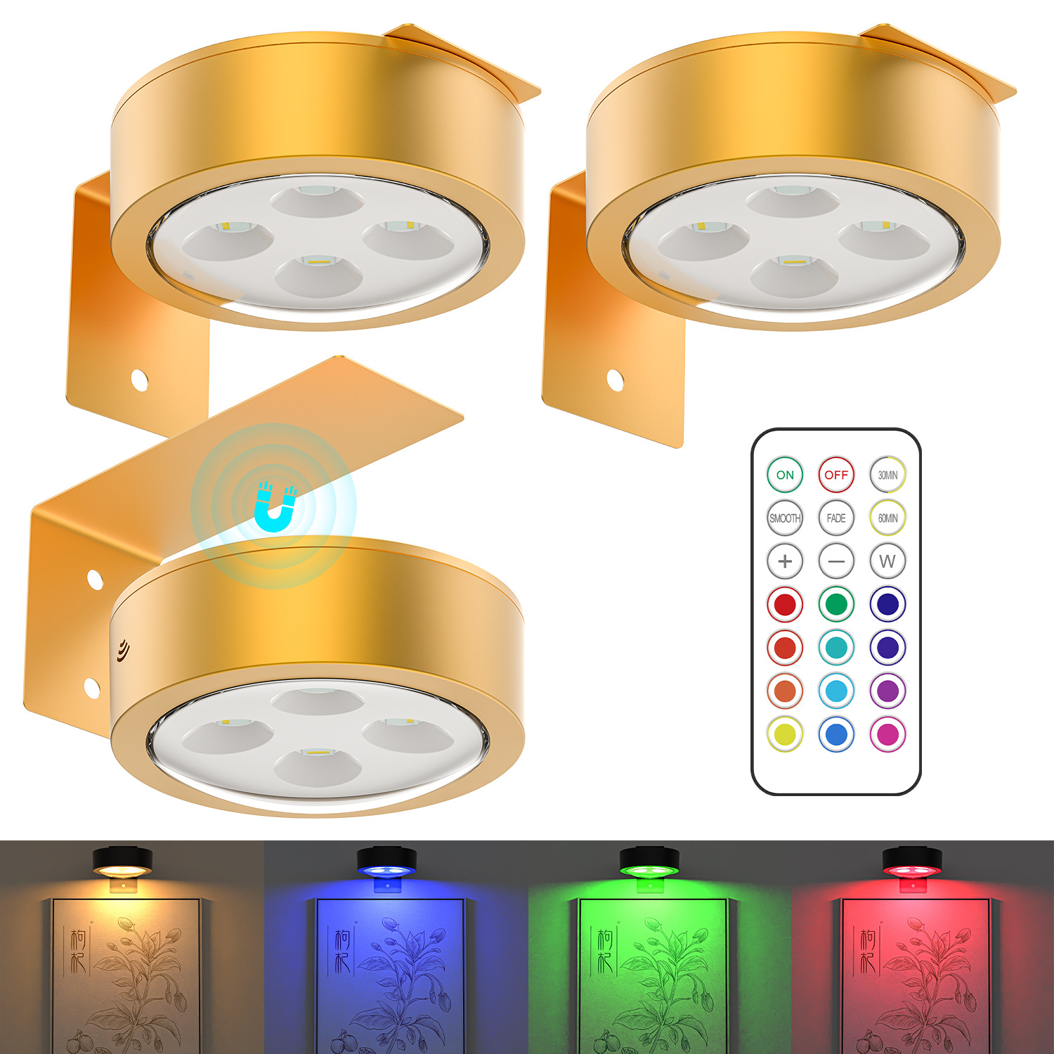 3 Pack Picture Lights for Wall with Remote Control