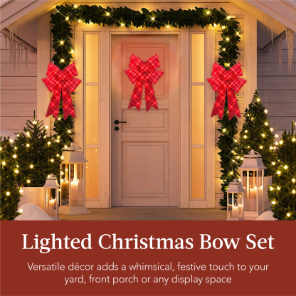 Set of 3 Pre-Lit Christmas Bow Decoration