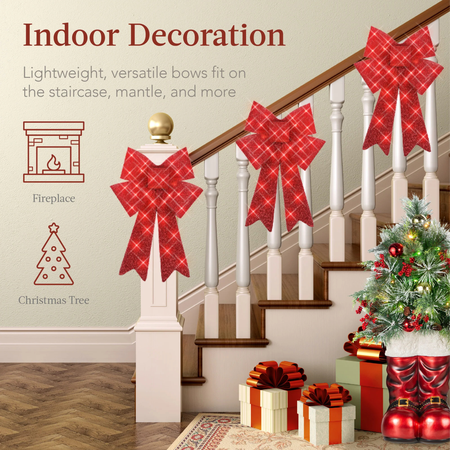 Set of 3 Pre-Lit Christmas Bow Decoration