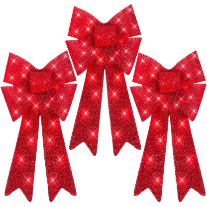 Set of 3 Pre-Lit Christmas Bow Decoration