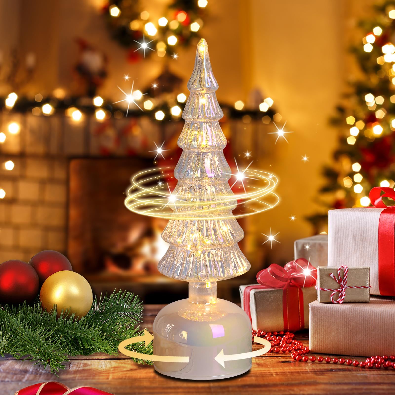 Rotating Mercury Glass Christmas Tree Decoration