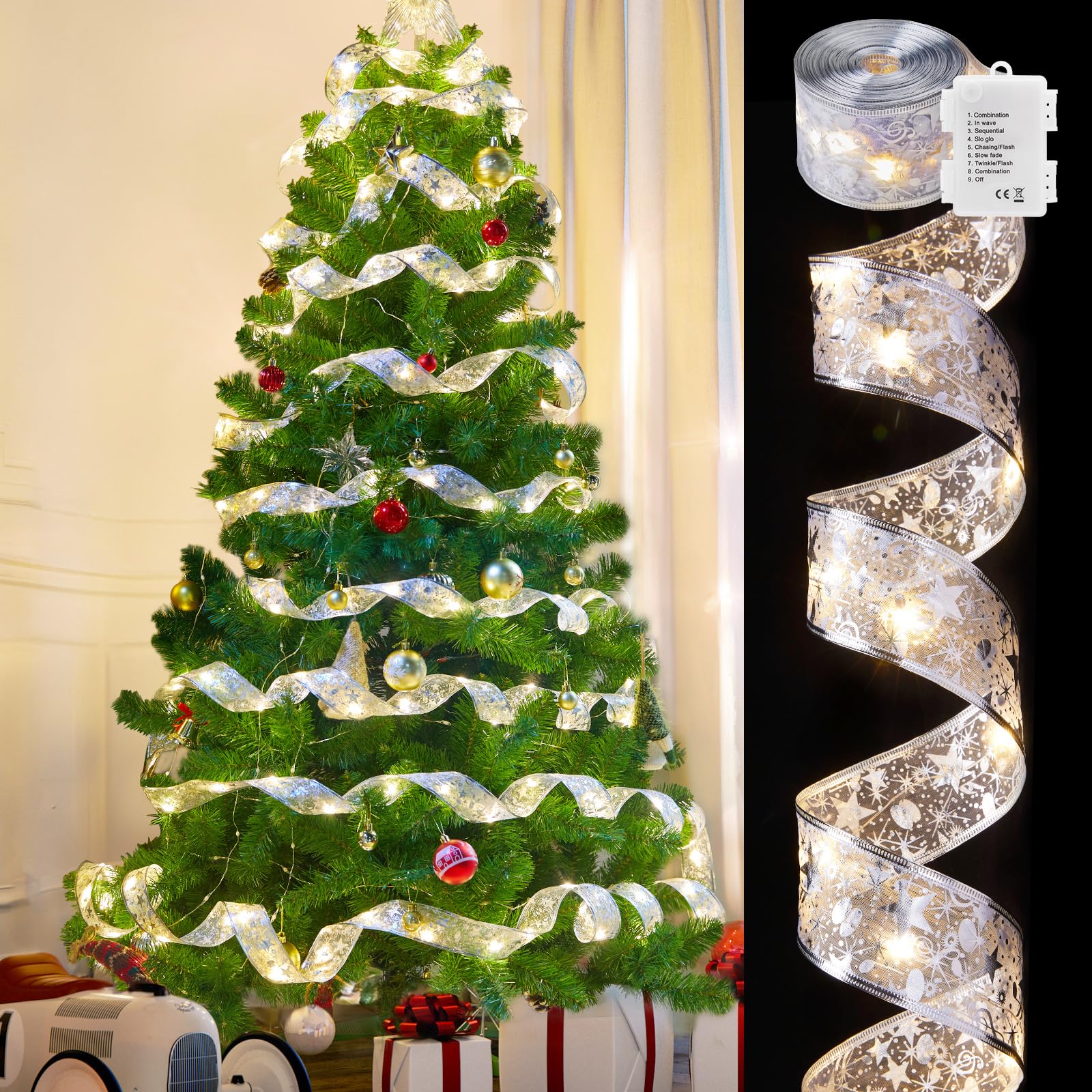 33ft 100 LED Christmas Tree Ribbon String Light