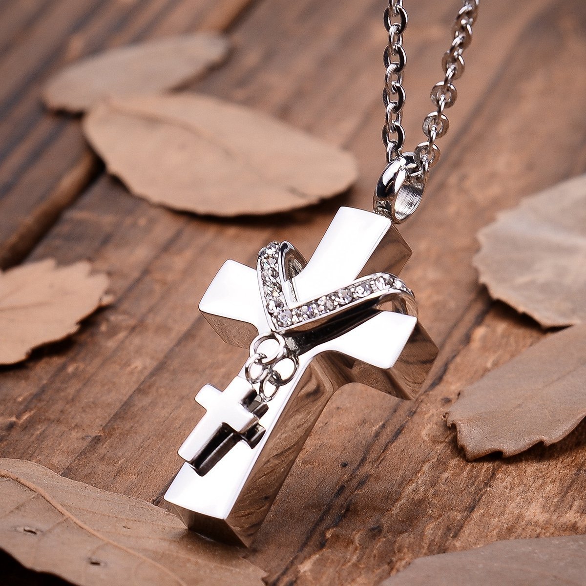 Crystal Cross Keepsake Urn Necklace