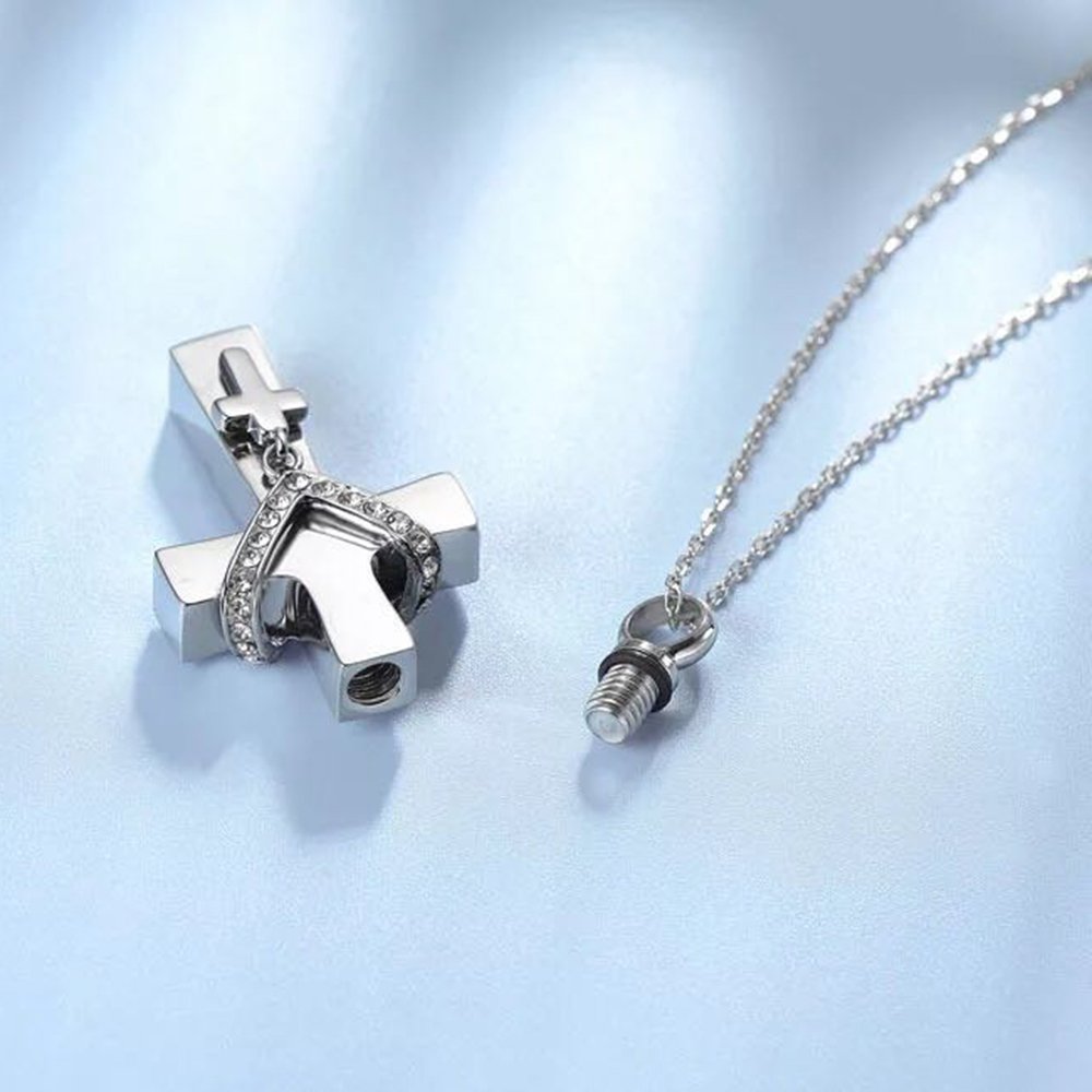 Crystal Cross Keepsake Urn Necklace