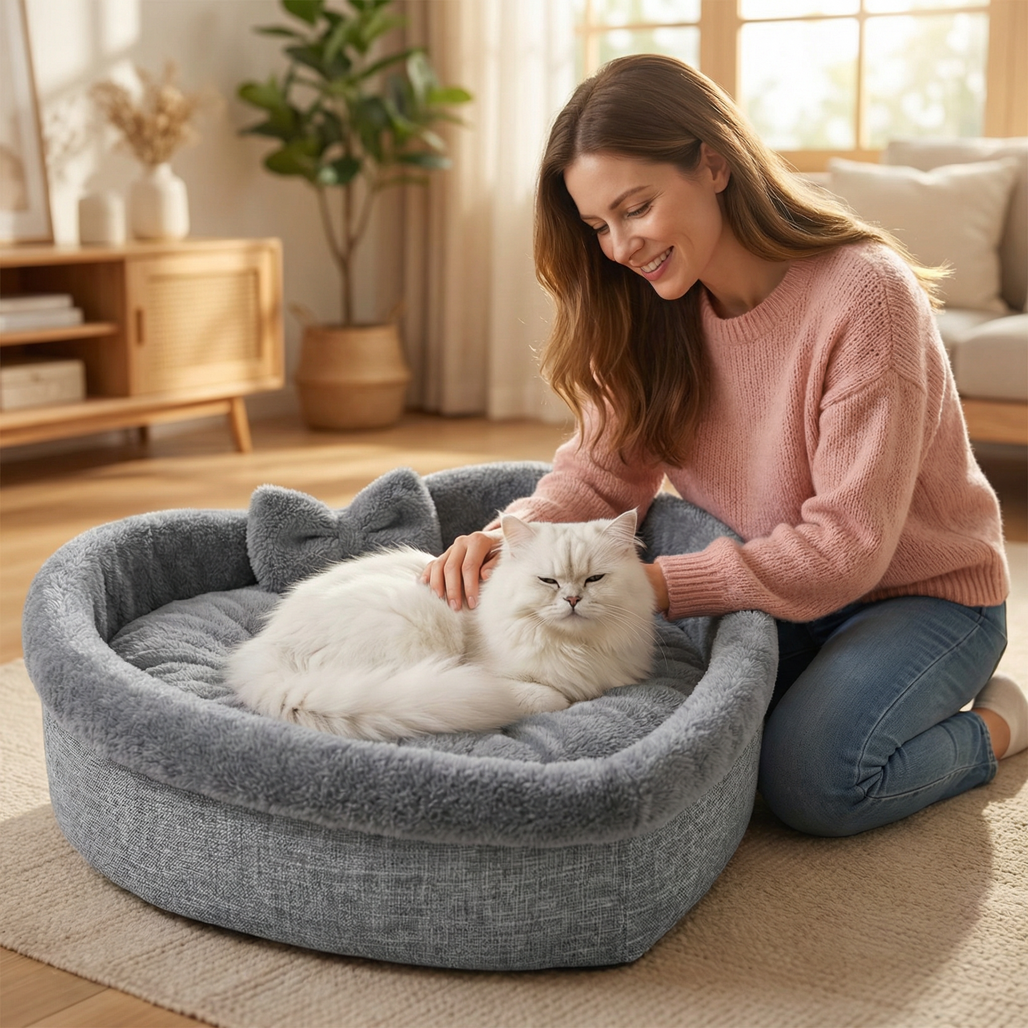 Heart Shaped Plush Cat Bed Warm Cozy Cat Nest