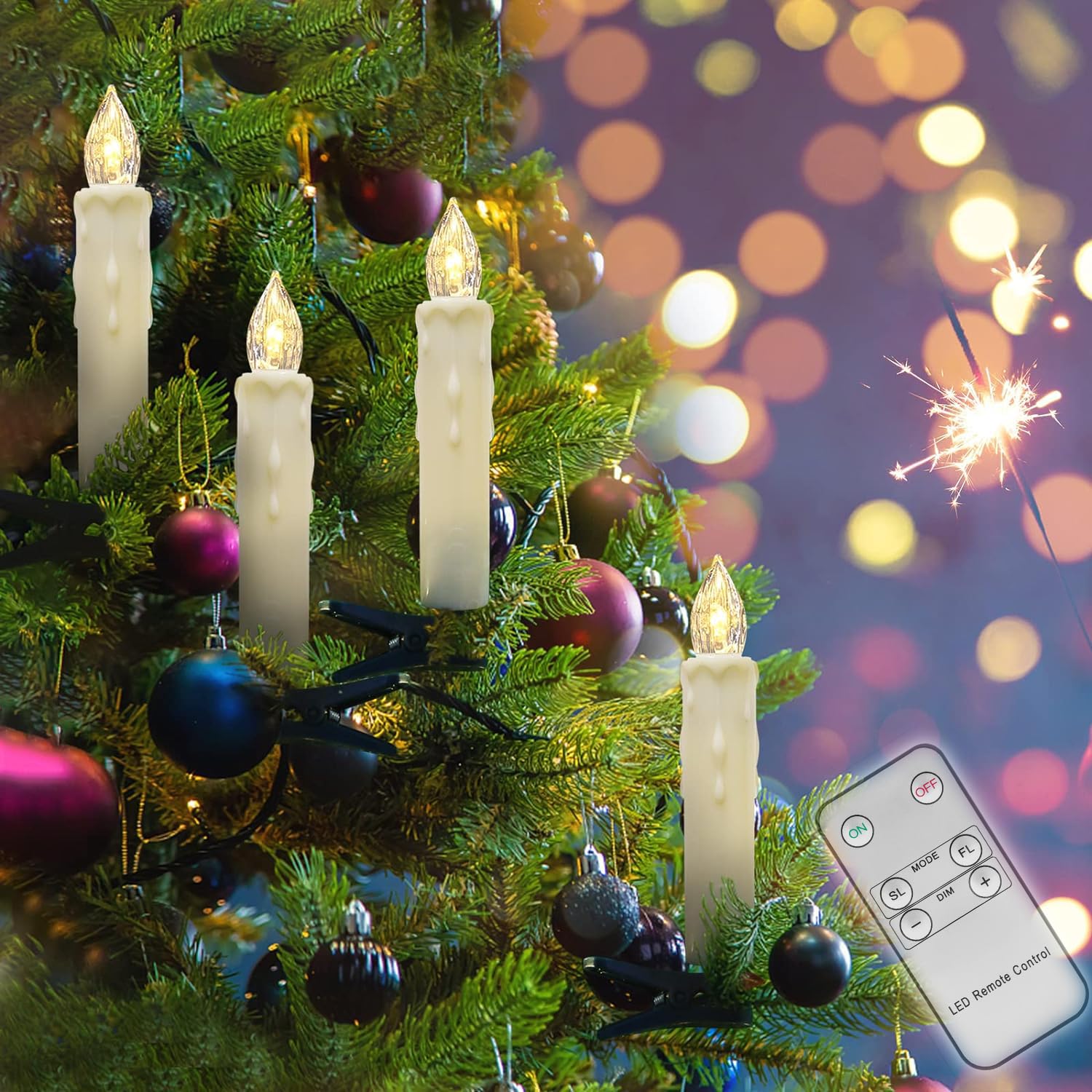 10 Pack LED Flameless Taper Candles with Remote & Removable Clips