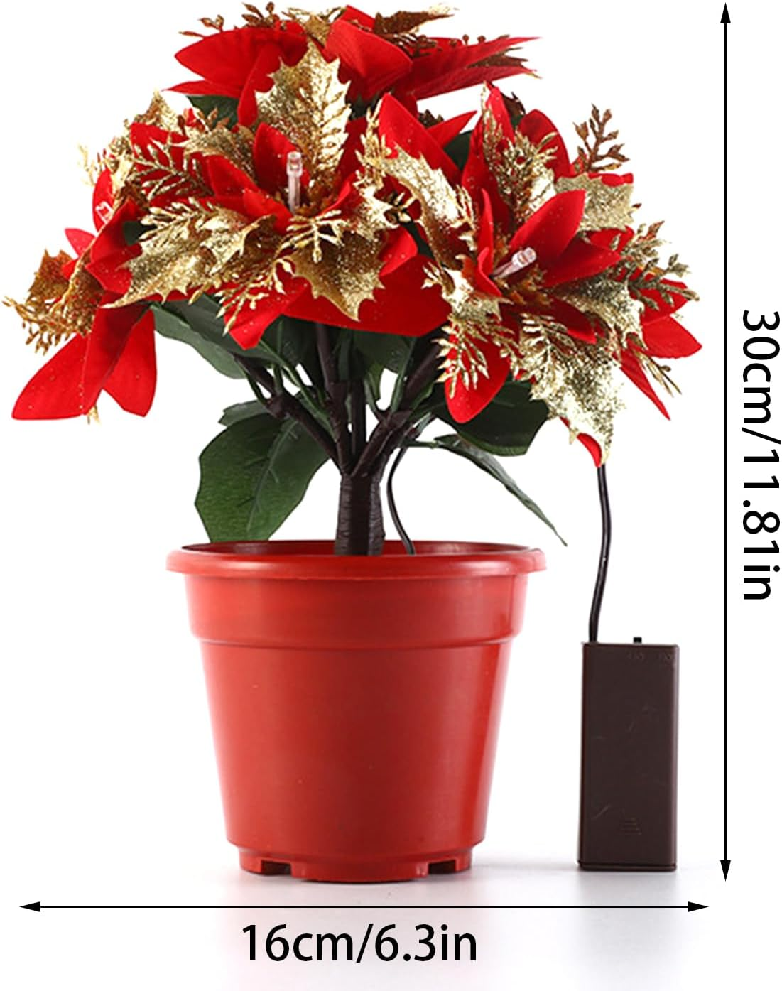 13.77-inch Lighted Velvet Artificial Poinsettia Christmas Potted Plant