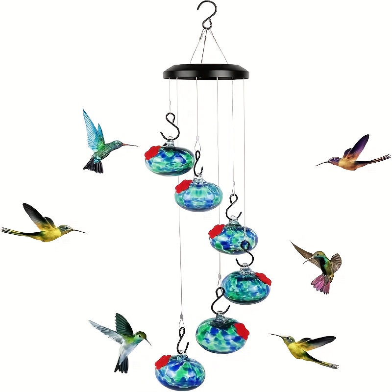 Hand-Blown Glass Hummingbird Feeder Wind Chime, Leakproof, Ant & Bee Proof Garden Ornament