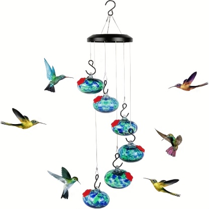 Hand-Blown Glass Hummingbird Feeder Wind Chime, Leakproof, Ant & Bee Proof Garden Ornament