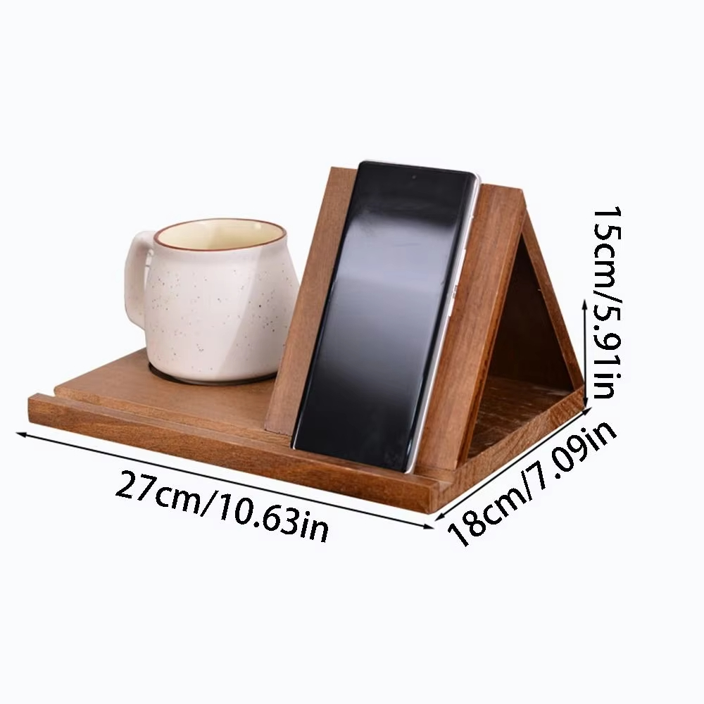 Wooden Triangle Book Stand with Mug Holder
