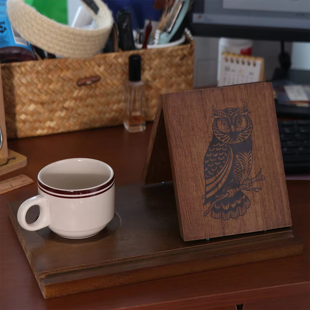 Wooden Triangle Book Stand with Mug Holder