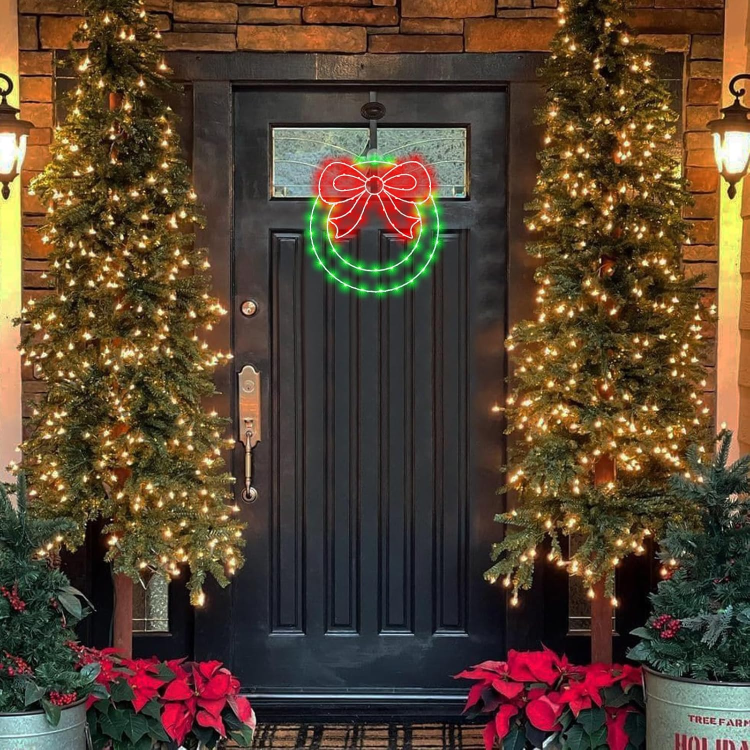 14" Lighted Christmas Wreath with Bow