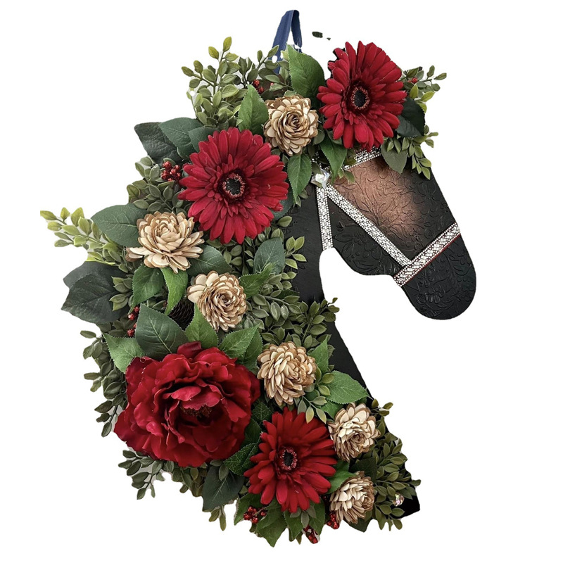 Christmas Country Charm Horse Head Floral Wreath